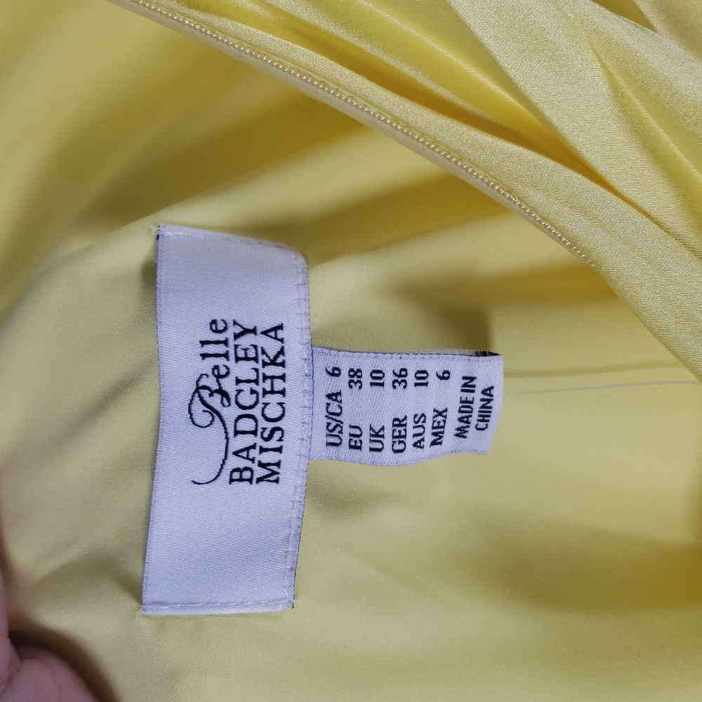 Belle by Badgley Mischka Yellow Kelsey Asymmetrical Dress - SZ 6 - NWT - Picture 6 of 8
